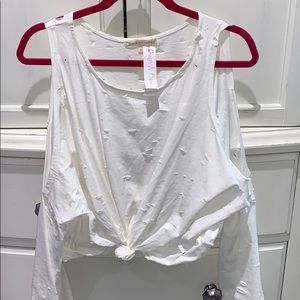 Cold shoulder distressed shirt with front knot